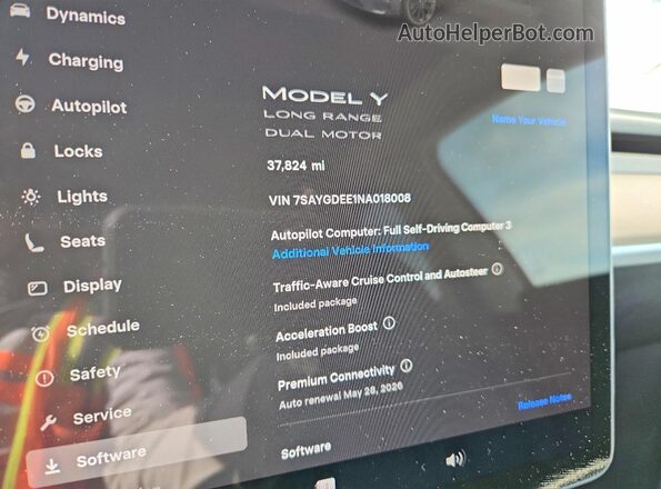 7SAYGDEE1NA018008 2022 TESLA MODEL Charcoal Սարքավորումների վահանակի տեսք