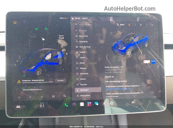 7SAYGDEE1NF407833 2022 TESLA MODEL Y Белый Вид спереди