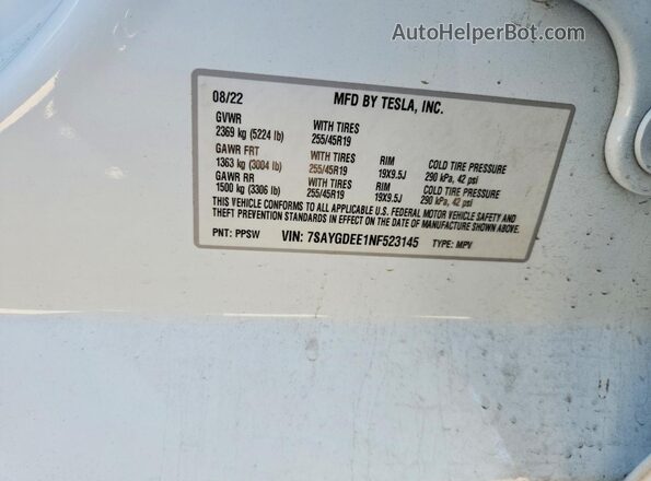 7SAYGDEE1NF523145 2022 TESLA MODEL Белый Вид подкапотного пространства