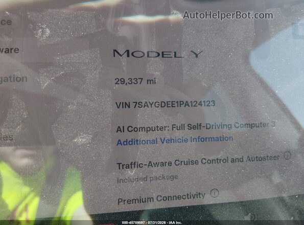 7SAYGDEE1PA124123 2023 TESLA MODEL Y White Widok komory silnika