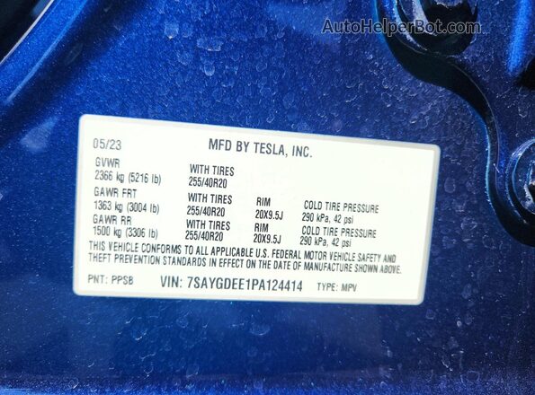 7SAYGDEE1PA124414 2023 TESLA MODEL Blue Շարժիչի բաժամունքի տեսք