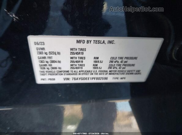 7SAYGDEE1PF802596 2023 TESLA MODEL Y Black ძრავის განყოფილების ხედი