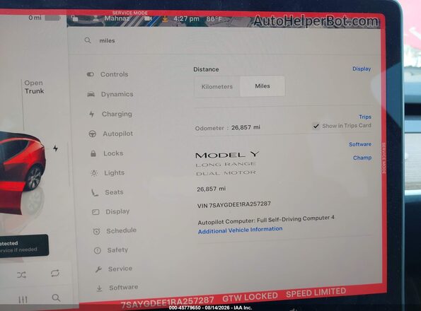 7SAYGDEE1RA257287 2024 TESLA MODEL Y Red Вид задніх сидінь