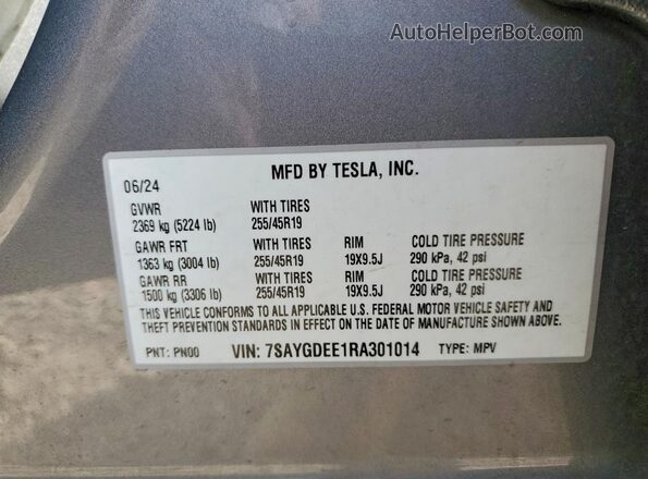 7SAYGDEE1RA301014 2024 TESLA MODEL Gray ძრავის განყოფილების ხედი