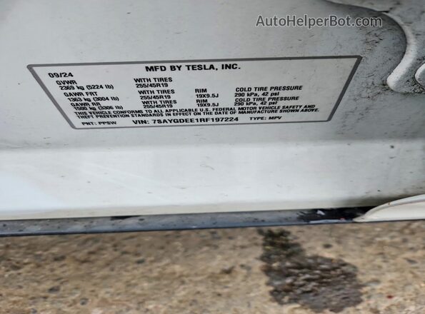 7SAYGDEE1RF197224 2024 TESLA MODEL White Engine compartment view