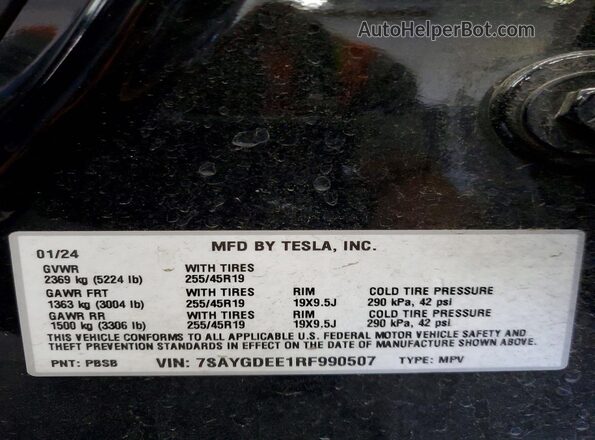 7SAYGDEE1RF990507 2024 TESLA MODEL Black VIN sticker view