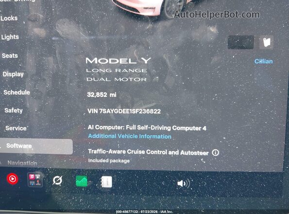 7SAYGDEE1SF236822 2025 TESLA MODEL Y Gray უკანა სავარძლების ხედი
