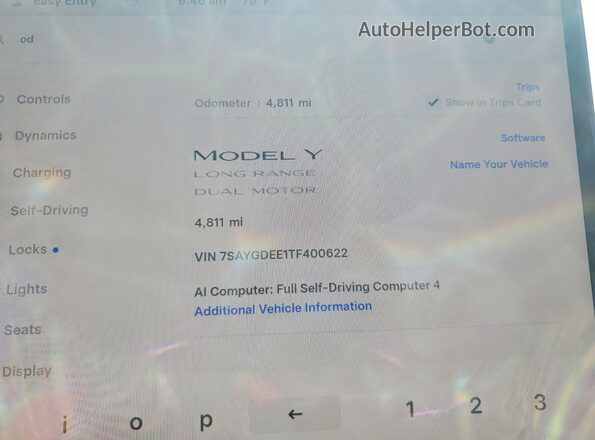 7SAYGDEE1TF400622 2026 TESLA MODEL Black Widok zestawu wskaźników