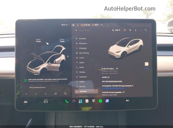 7SAYGDEE2NA014498 2022 TESLA MODEL Y White 