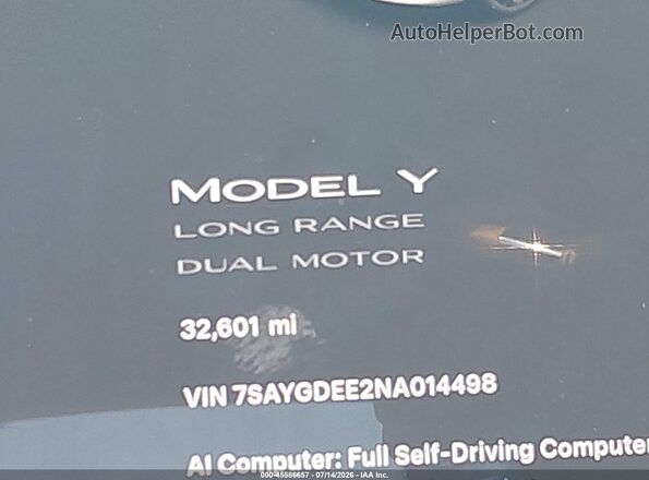 7SAYGDEE2NA014498 2022 TESLA MODEL Y White 