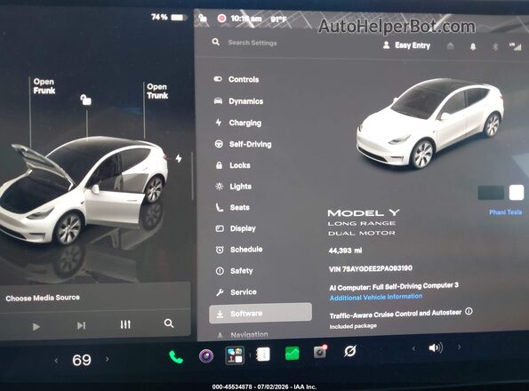 7SAYGDEE2PA093190 2023 TESLA MODEL Y White უკანა სავარძლების ხედი