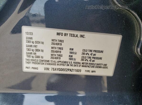 7SAYGDEE2PA211609 2023 TESLA MODEL Gray Engine compartment view