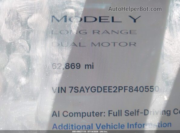 7SAYGDEE2PF840550 2023 TESLA MODEL Y Gray Vista interior de 360 grados