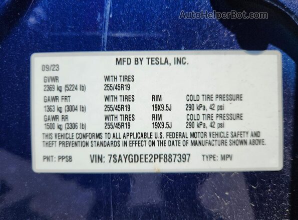 7SAYGDEE2PF887397 2023 TESLA MODEL Синий Вид подкапотного пространства