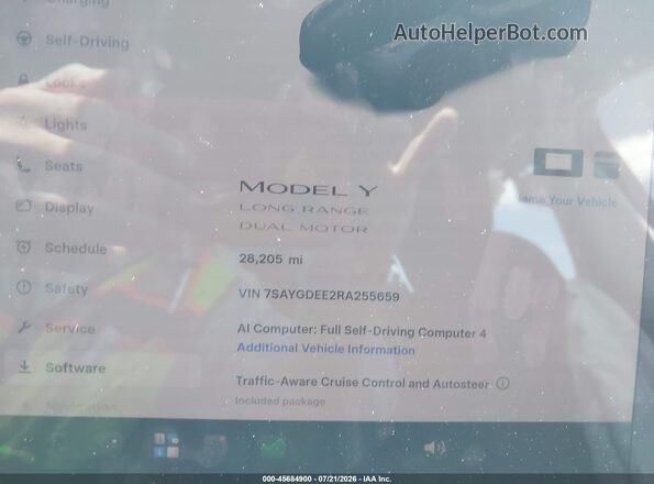 7SAYGDEE2RA255659 2024 TESLA MODEL Y Gray უკანა სავარძლების ხედი