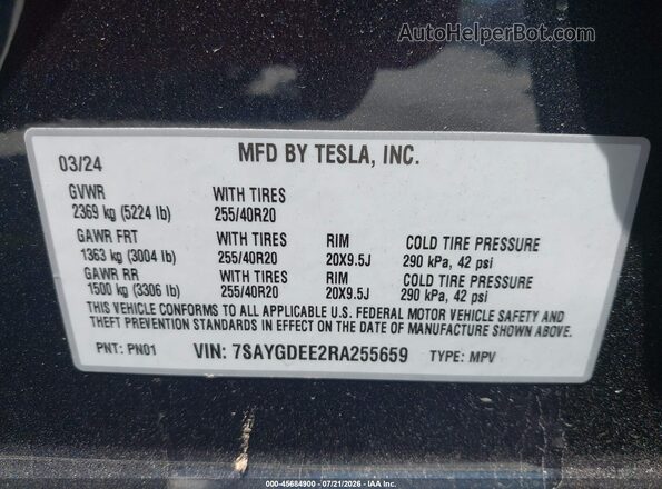 7SAYGDEE2RA255659 2024 TESLA MODEL Y Gray ძრავის განყოფილების ხედი