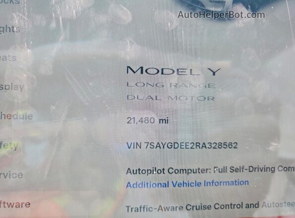 7SAYGDEE2RA328562 2024 TESLA MODEL White Instrument cluster view