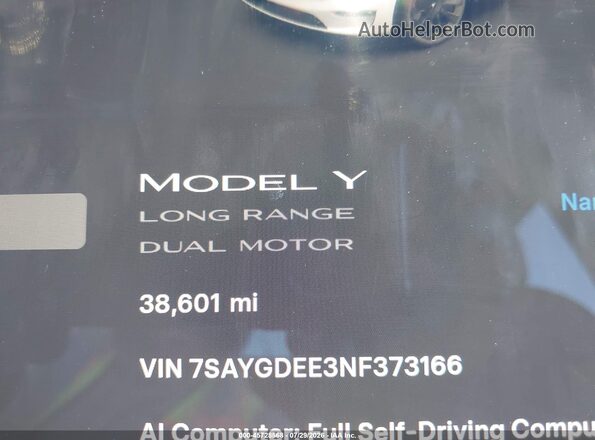 7SAYGDEE3NF373166 2022 TESLA MODEL Y White 360 interior view