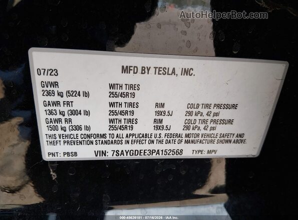 7SAYGDEE3PA152568 2023 TESLA MODEL Y Black Vista del compartimento del motor