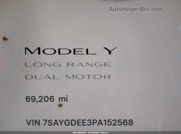 7SAYGDEE3PA152568 2023 TESLA MODEL Y Black Vista interior de 360 grados