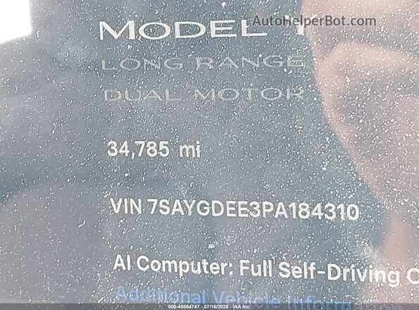 7SAYGDEE3PA184310 2023 TESLA MODEL Y Серый 