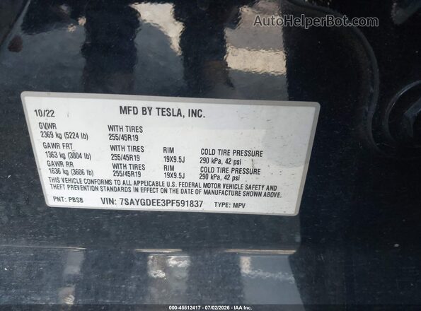 7SAYGDEE3PF591837 2023 TESLA MODEL Y Black Շարժիչի բաժամունքի տեսք