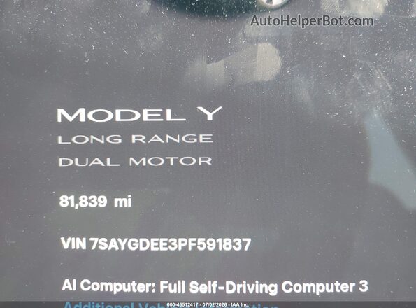 7SAYGDEE3PF591837 2023 TESLA MODEL Y Black Սալոնի հետևի տեսք