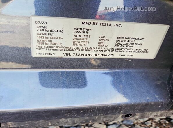 7SAYGDEE3PF838905 2023 TESLA MODEL Gray Вид підкапотного простору