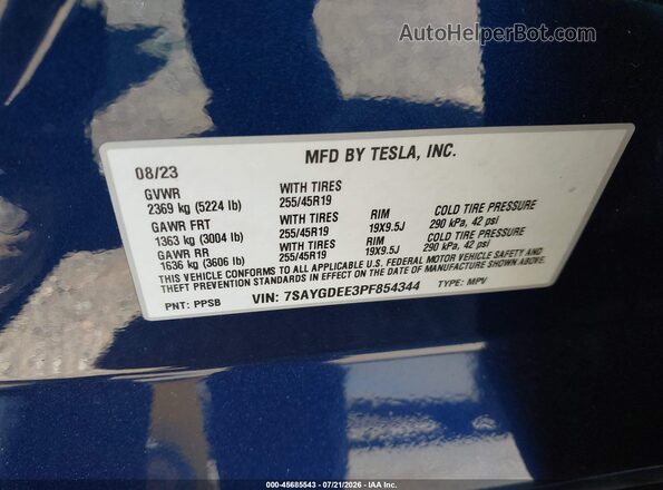 7SAYGDEE3PF854344 2023 TESLA MODEL Y Dark Blue Вид підкапотного простору