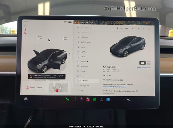 7SAYGDEE3PF921590 2023 TESLA MODEL Y Gray Widok tylnych siedzeń