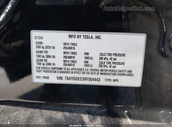 7SAYGDEE3RF004443 2024 TESLA MODEL Y Black Շարժիչի բաժամունքի տեսք
