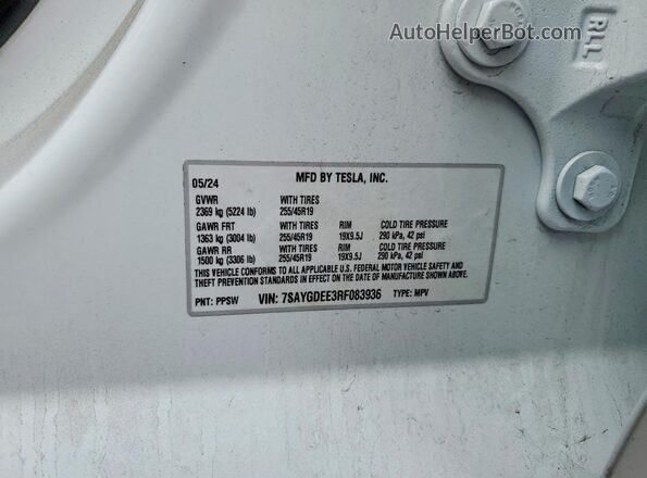 7SAYGDEE3RF083936 2024 TESLA MODEL White Շարժիչի բաժամունքի տեսք
