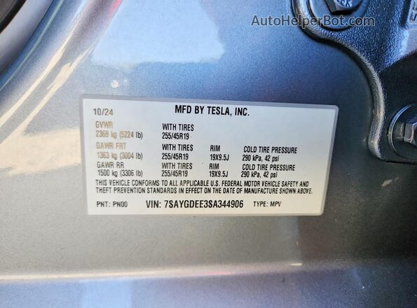 7SAYGDEE3SA344906 2025 TESLA MODEL Silver Widok komory silnika