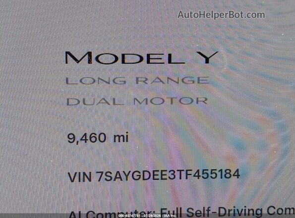 7SAYGDEE3TF455184 2026 TESLA MODEL Y Blue 