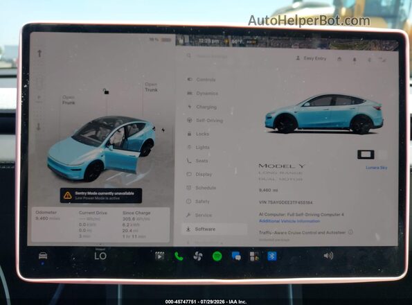 7SAYGDEE3TF455184 2026 TESLA MODEL Y Blue Widok tylnych siedzeń