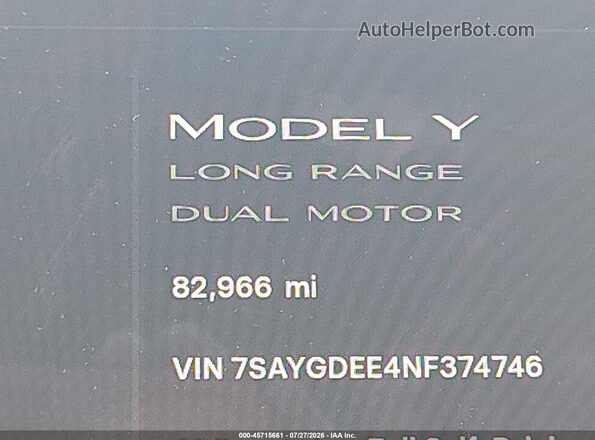 7SAYGDEE4NF374746 2022 TESLA MODEL Y White 