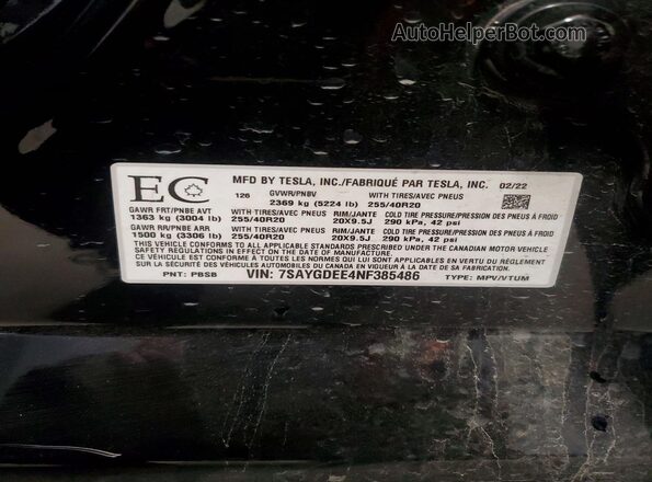 7SAYGDEE4NF385486 2022 TESLA MODEL Black Engine compartment view