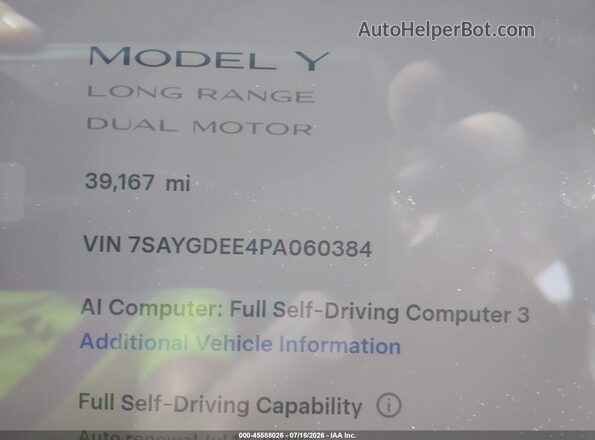 7SAYGDEE4PA060384 2023 TESLA MODEL Y White 