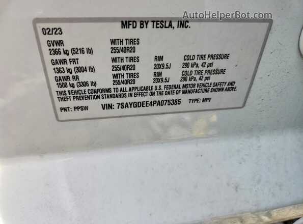 7SAYGDEE4PA075385 2023 TESLA MODEL Белый Вид подкапотного пространства