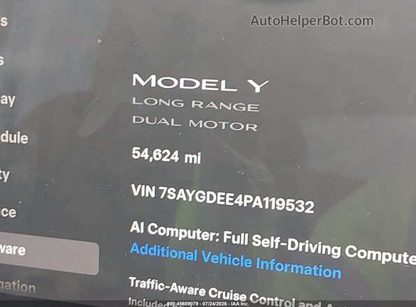 7SAYGDEE4PA119532 2023 TESLA MODEL Y White Vista de los asientos traseros