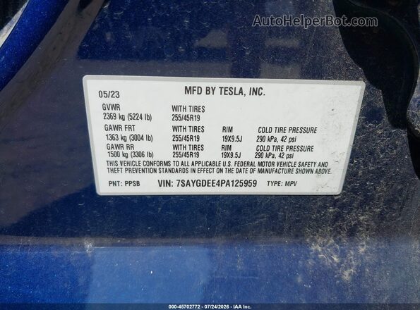 7SAYGDEE4PA125959 2023 TESLA MODEL Y Dark Blue Вид підкапотного простору
