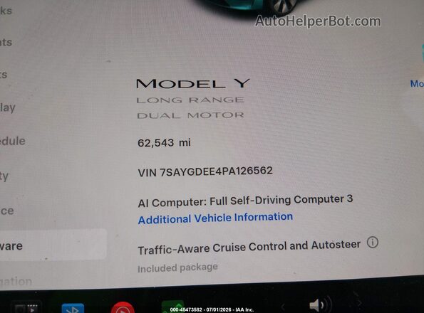 7SAYGDEE4PA126562 2023 TESLA MODEL Y White 