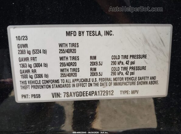 7SAYGDEE4PA172912 2023 TESLA MODEL Y Черный Вид подкапотного пространства