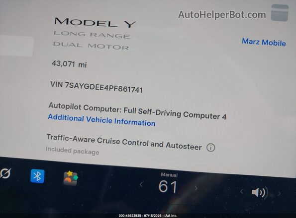 7SAYGDEE4PF861741 2023 TESLA MODEL Y Серый 