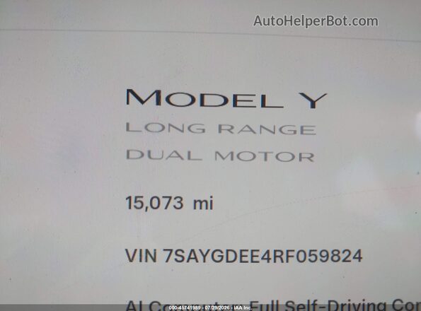 7SAYGDEE4RF059824 2024 TESLA MODEL Y White 