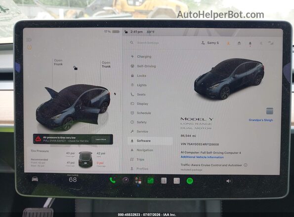 7SAYGDEE4RF128608 2024 TESLA MODEL Y Gray უკანა სავარძლების ხედი