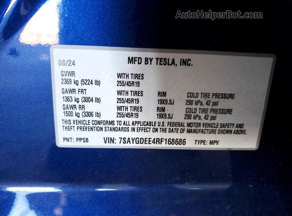 7SAYGDEE4RF168686 2024 TESLA MODEL Синий Вид подкапотного пространства
