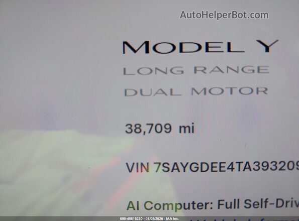 7SAYGDEE4TA393209 2026 TESLA MODEL Y Белый 