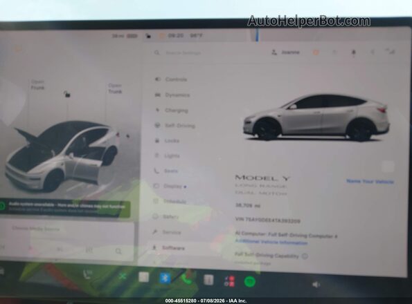 7SAYGDEE4TA393209 2026 TESLA MODEL Y Белый 