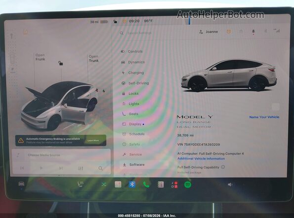 7SAYGDEE4TA393209 2026 TESLA MODEL Y Белый Вид задних сидений